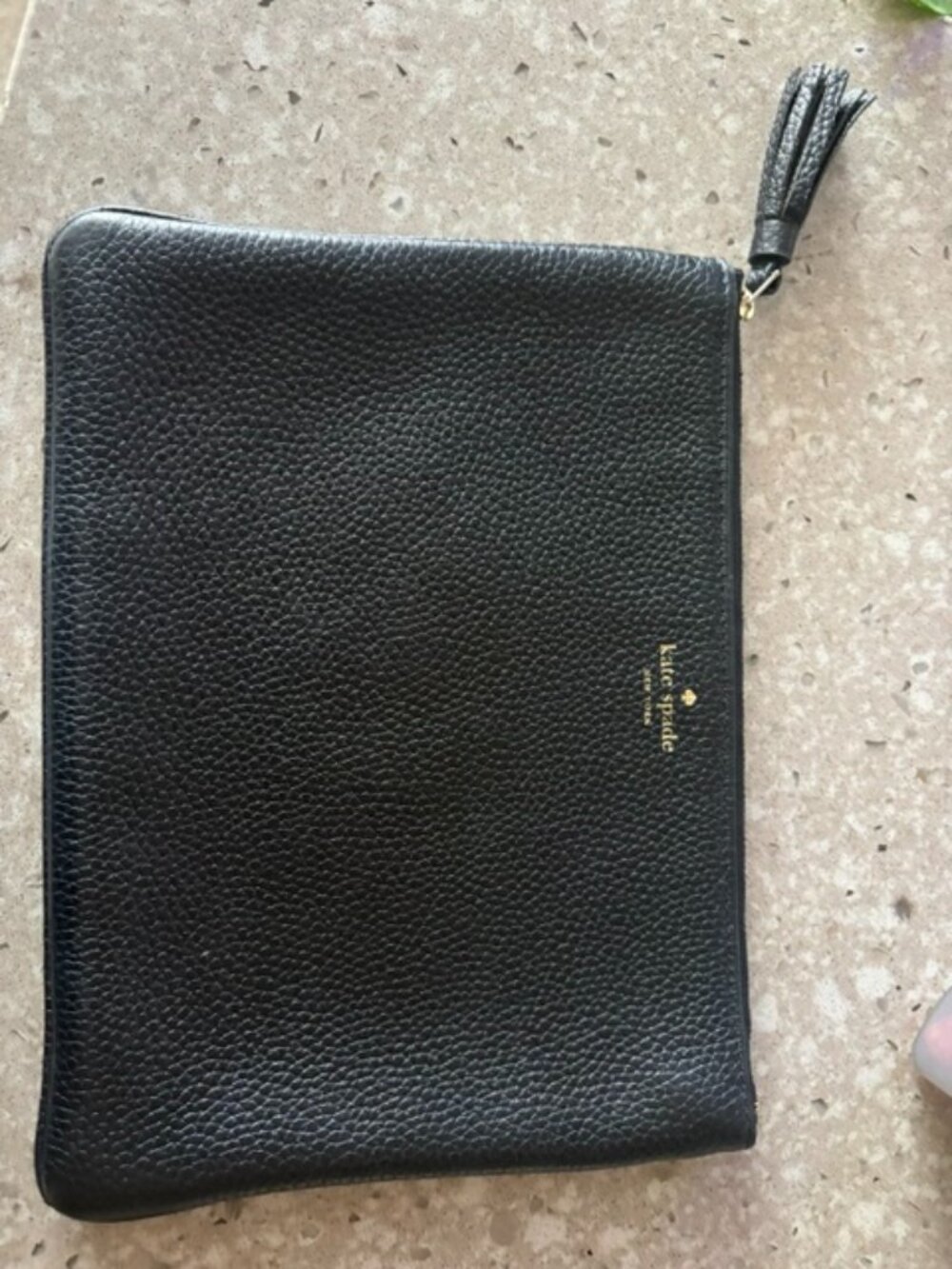 Kate Spade Black Pebbled Leather Zip Clutch